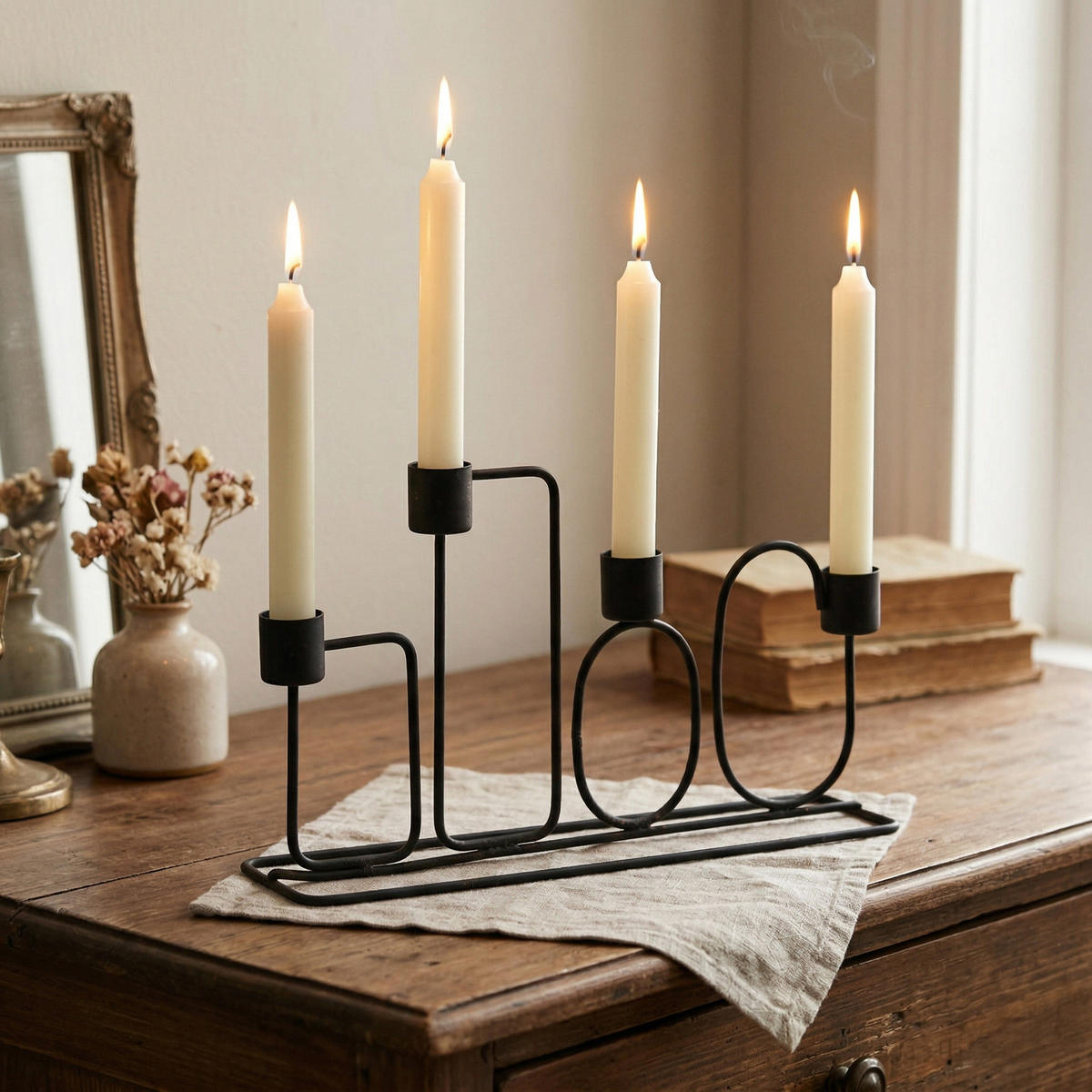 KERZENSTÄNDER geometrische Formen 7/27/15,7 cm - Goldfarben/Schwarz, Metall (27/15.7/7cm) - Home Styling Collection