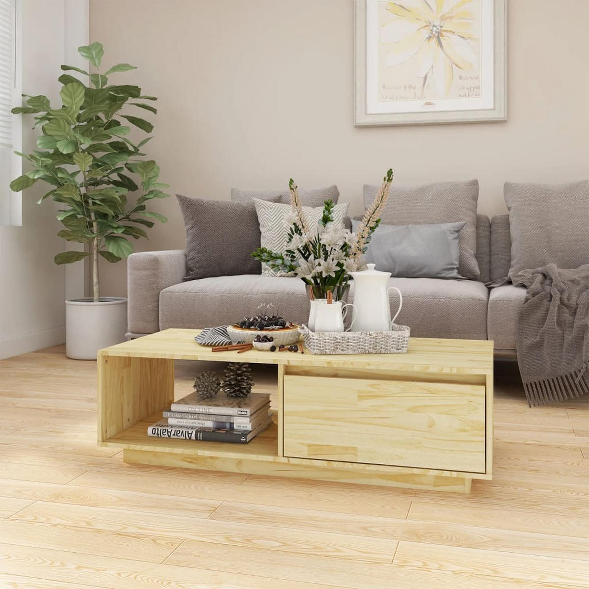 COUCHTISCH 110x50x33,5 cm Massivholz Kiefer - Braun, Holz (110/50/33.5cm) - furnicato