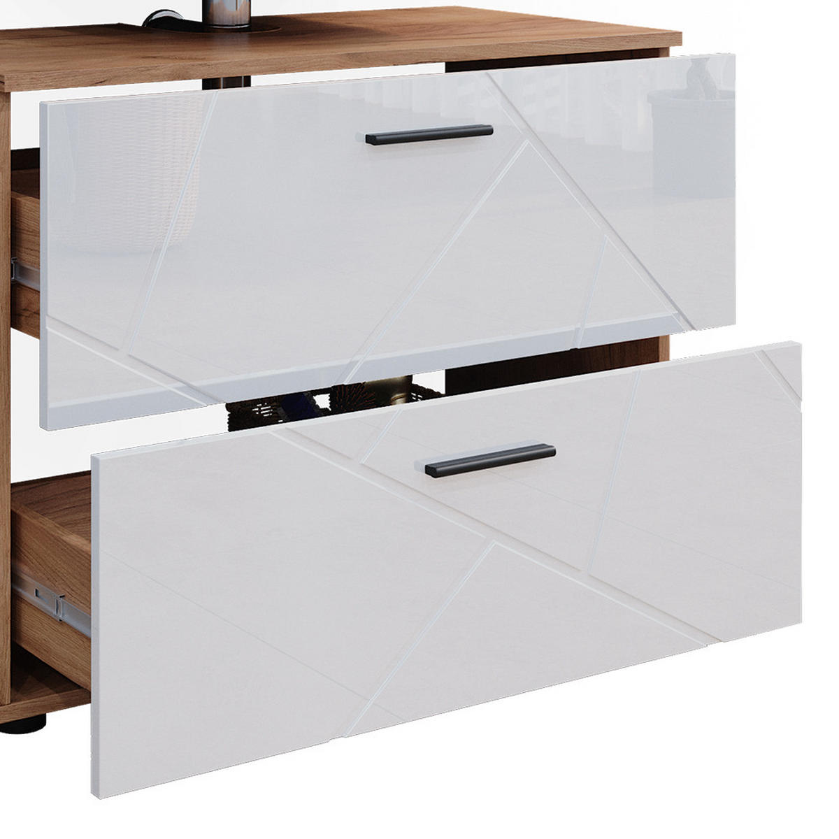 BADMÖBEL-SET Irma Weiß Hochglanz/Goldkraft Eiche 3 Teile - Honigeiche/Weiß Hochglanz, Holzwerkstoff (80/58.6/41cm) - Vicco