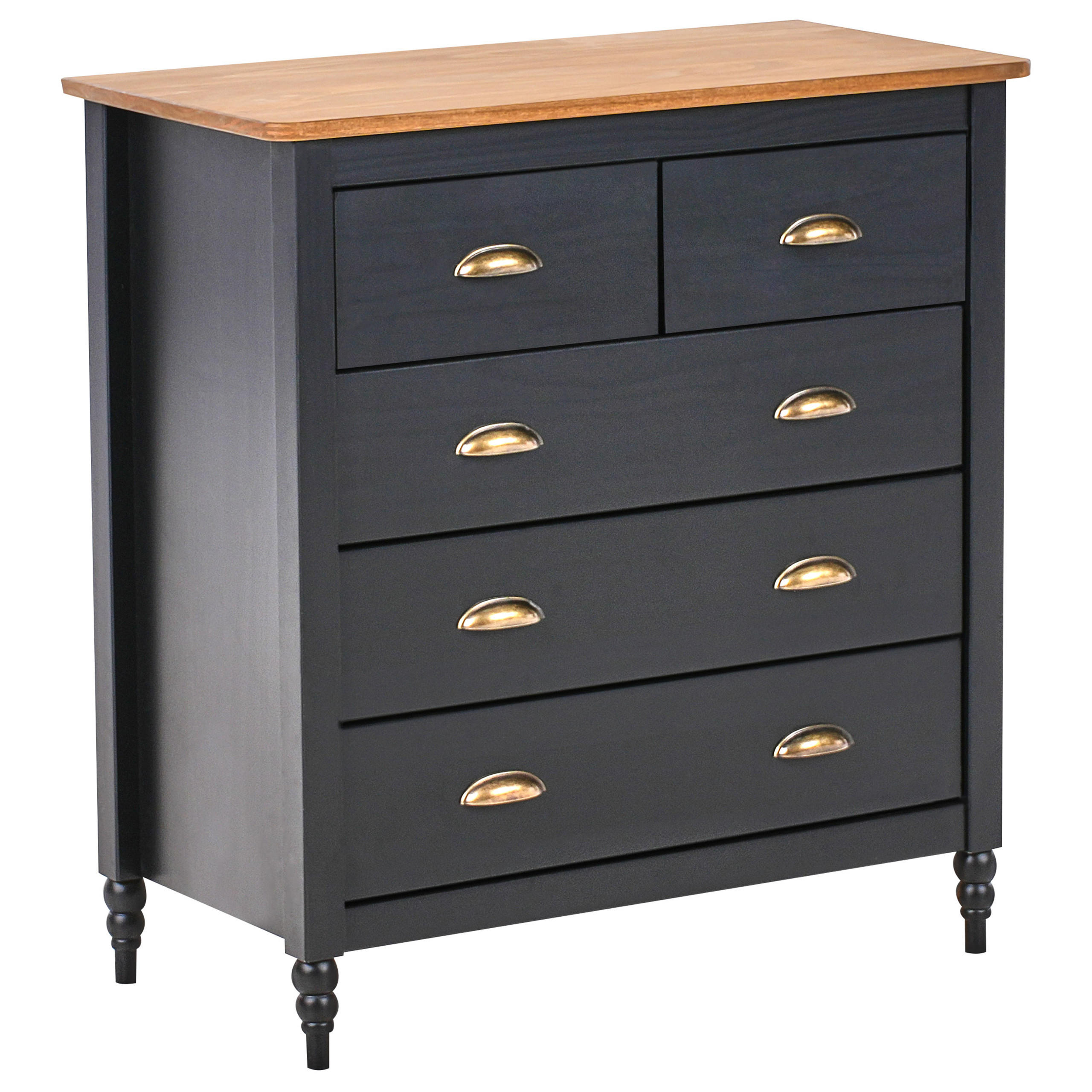 COMODA cu 5 sertare lemn de pin neagra Shillington