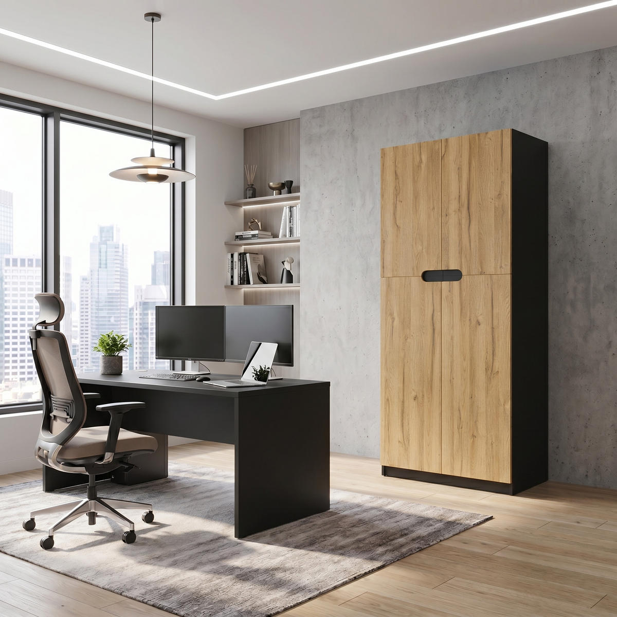 BÜROSCHRANK Logan Fronten in Eiche Natur - Eichefarben, Holzwerkstoff (82/184/37cm) - Vladon