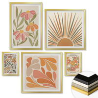 WANDBILDER 5er Set - 50x50 cm & 20x30 cm & 40x60 cm Goldrahmen - Pastellfarbene Sonnenblumen - Goldfarben, Kunststoff (40/60cm) - ArtPrintCave