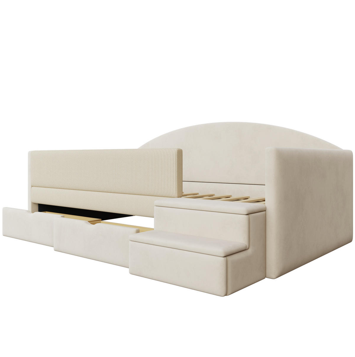 KINDER-POLSTERBETT 90/190 cm aus Samt mit 2 Schubladen und Schutzbügel Beige - Beige, Textil (90/190cm) - Modenvie