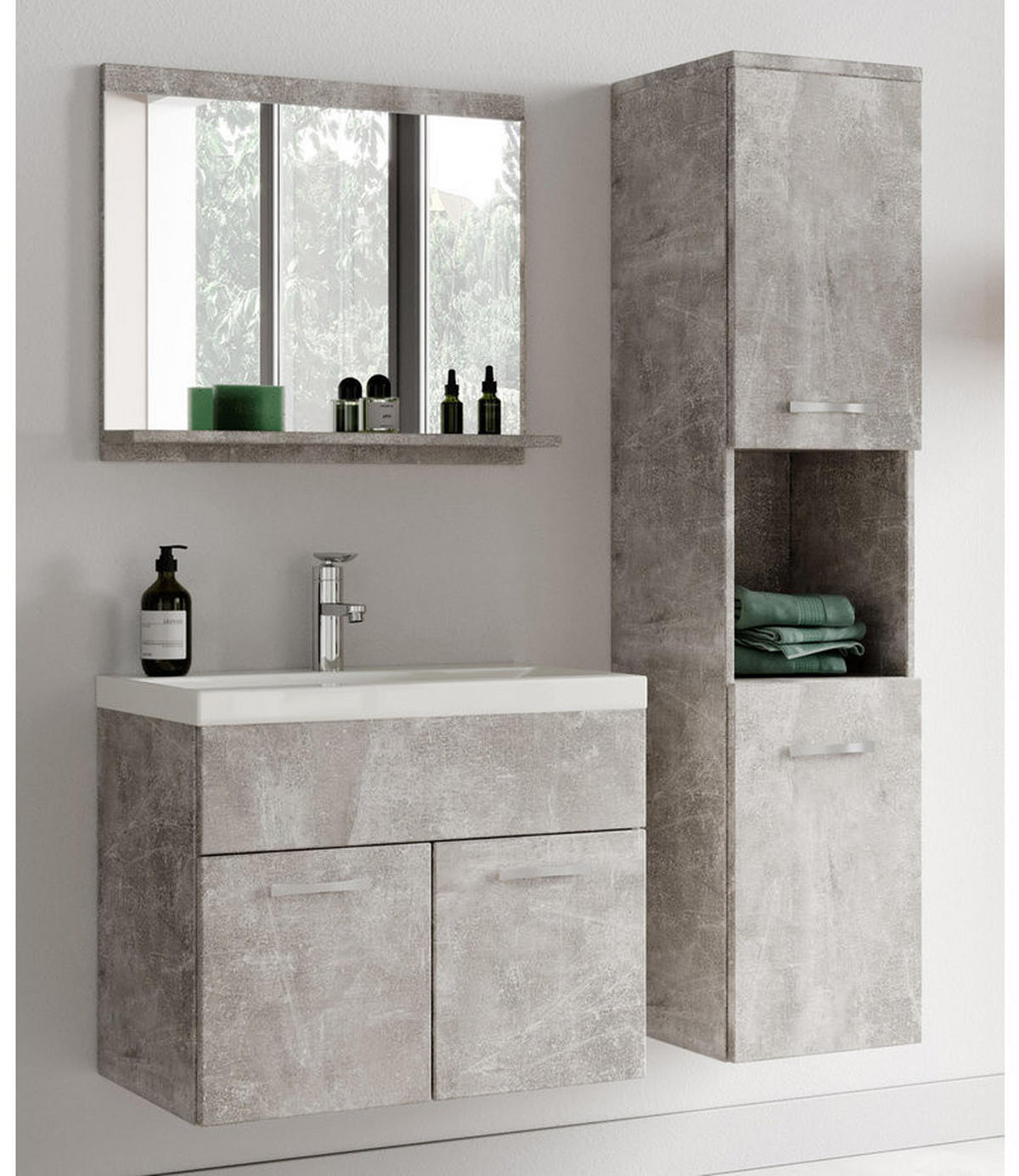 BADMÖBEL-SET Montreal 2 Teile Beton Grau - 60 x 35 x 51 cm - Grau, Holz (60/51/35cm) - Badplaats