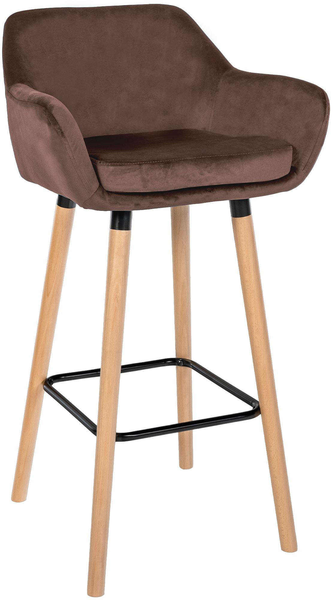BARHOCKER Samt coffee - Hellbraun/Eukalyptusholzfarben, Holz/Textil (51/101/50cm) - CLP