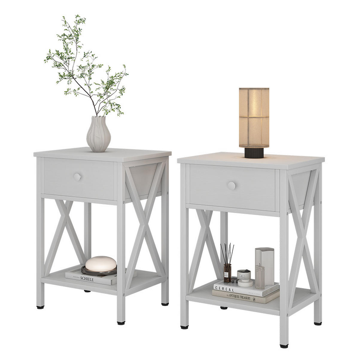 NACHTTISCH Keno Weiß 40 x 55 cm 2er Set - Weiß, Holzwerkstoff (40/55/30cm) - Vicco