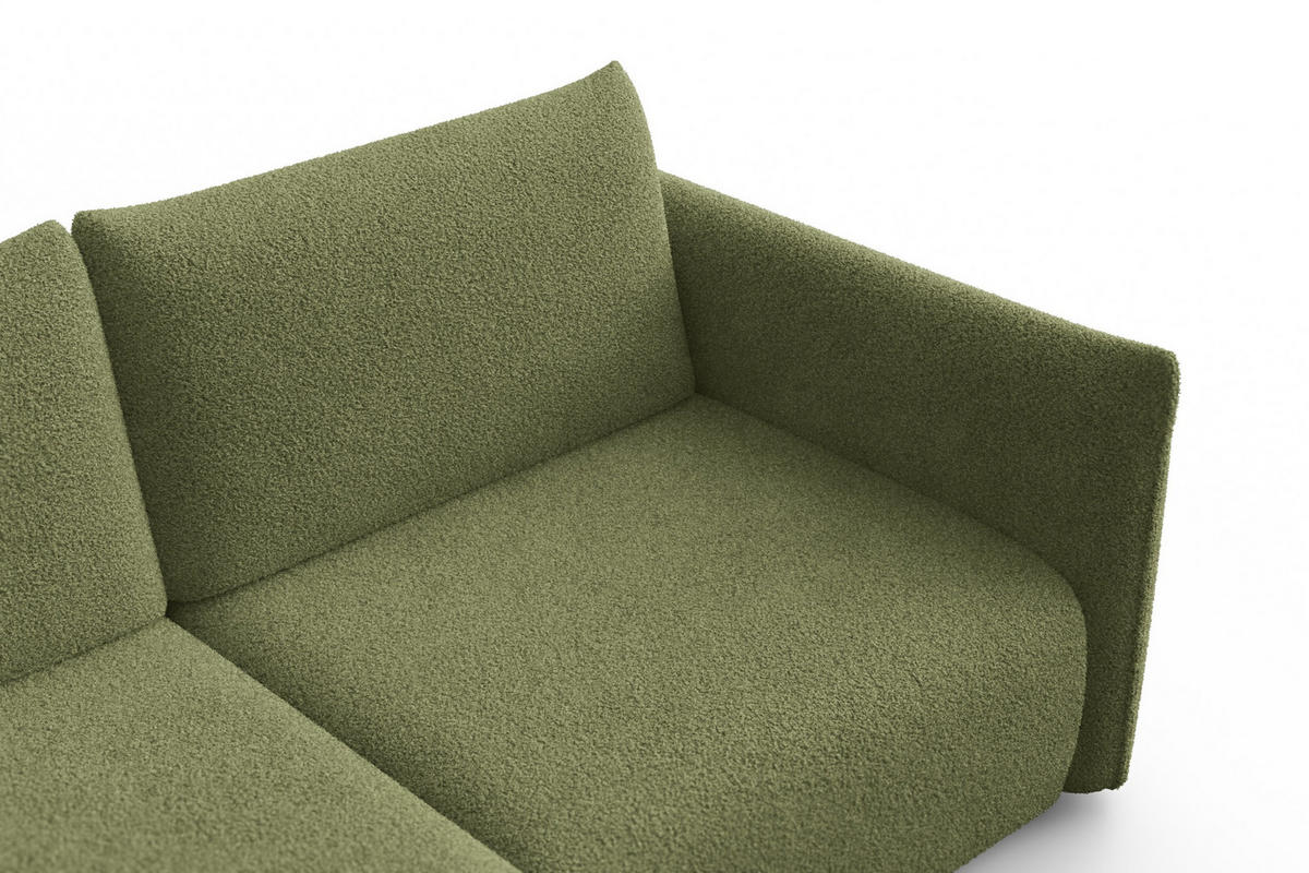 ECKSOFA TAUER 3-Sitzer LINKS, Bouclé-Stoff grün - Schwarz/Grün, Holz/Textil (173/206cm) - Courtois Laville