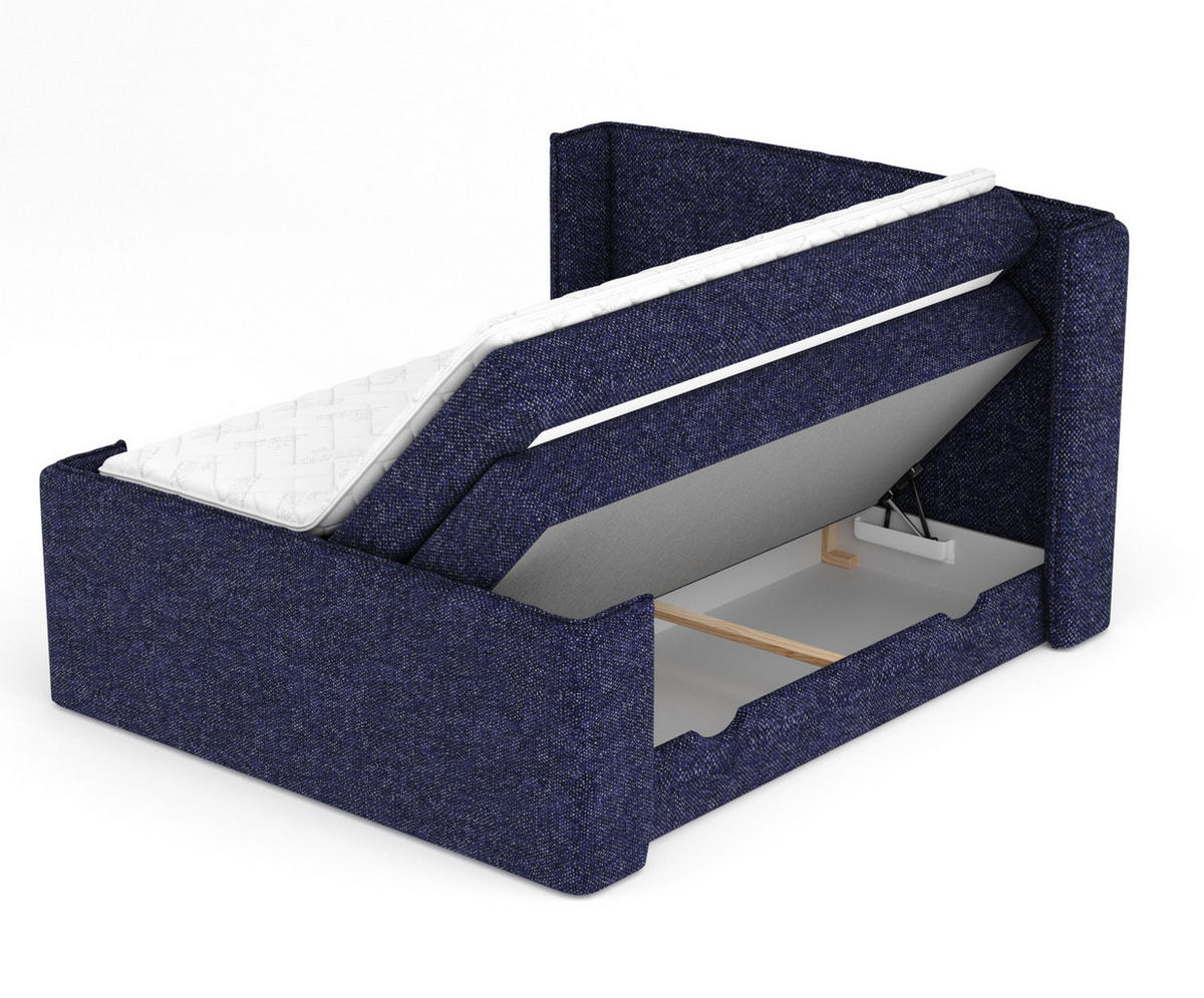 BOXSPRINGBETT Freeland Marineblau 140/200 cm mit Matratze und Topper - Schwarz/Dunkelblau, Holz/Holzwerkstoff (140/200cm) - Maison de Reve