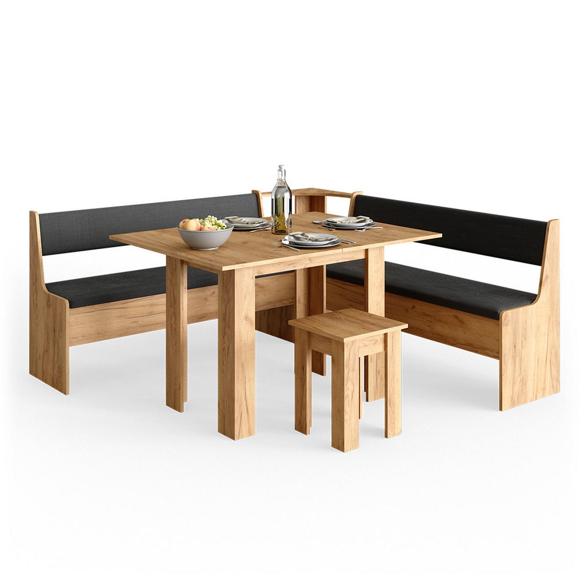 ECKBANKGRUPPE Roman Goldkraft Eiche 180 x 41.5 cm mit Tisch - Anthrazit/Eiche Wotan, Holzwerkstoff (180/80/180cm) - Vicco