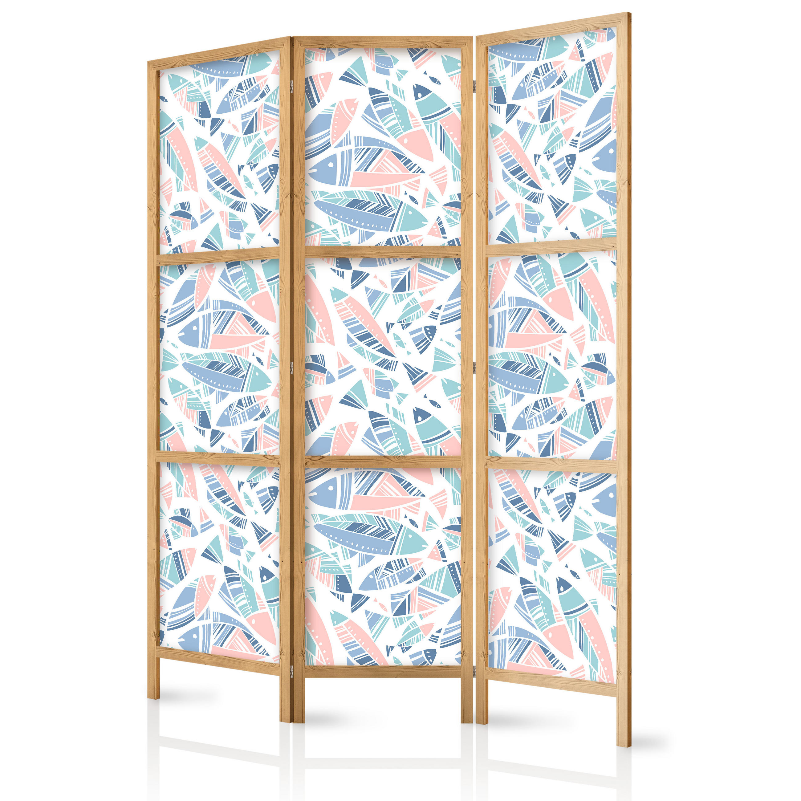 PARAVENT Japanischer 3-tlg 135x172 cm Bunte Fische - Multicolor, Holz/Textil (135/172/3cm) - Muralo