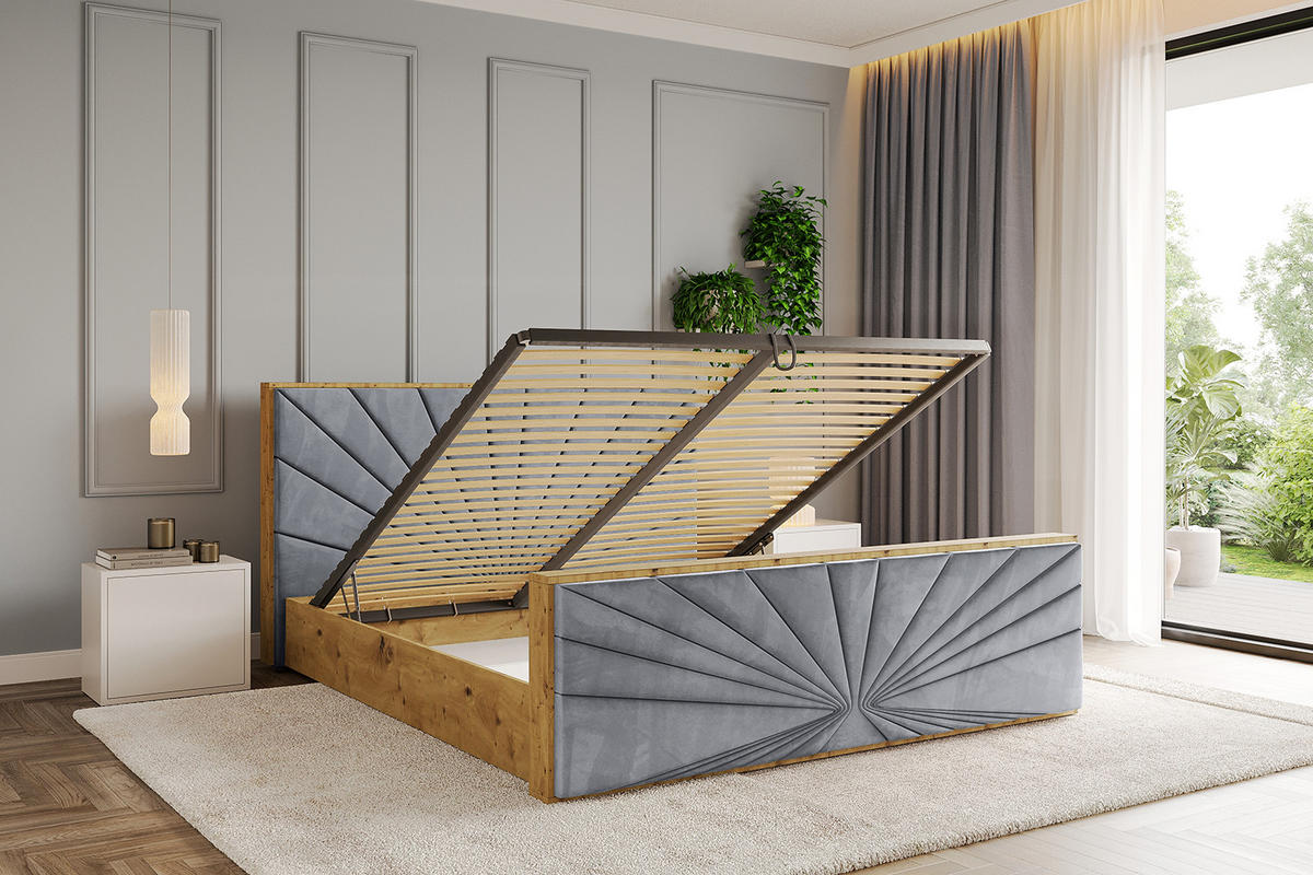 POLSTERBETT mit Bettkasten, Fußteil und Lattenrost, Boxbett mit Matratze H3/H4 - ENZO6-Z 200x200 Grau - Grau, Holzwerkstoff/Textil (200/200cm) - ALTDECOR