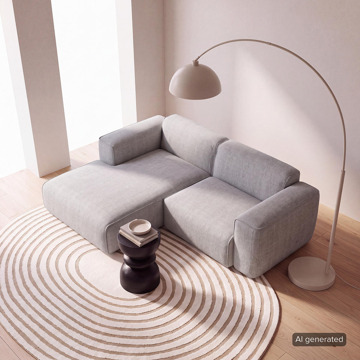ECKSOFA mit XL-Longchair - Hellgrau/Schwarz, Kunststoff/Textil (260/171cm) - home24