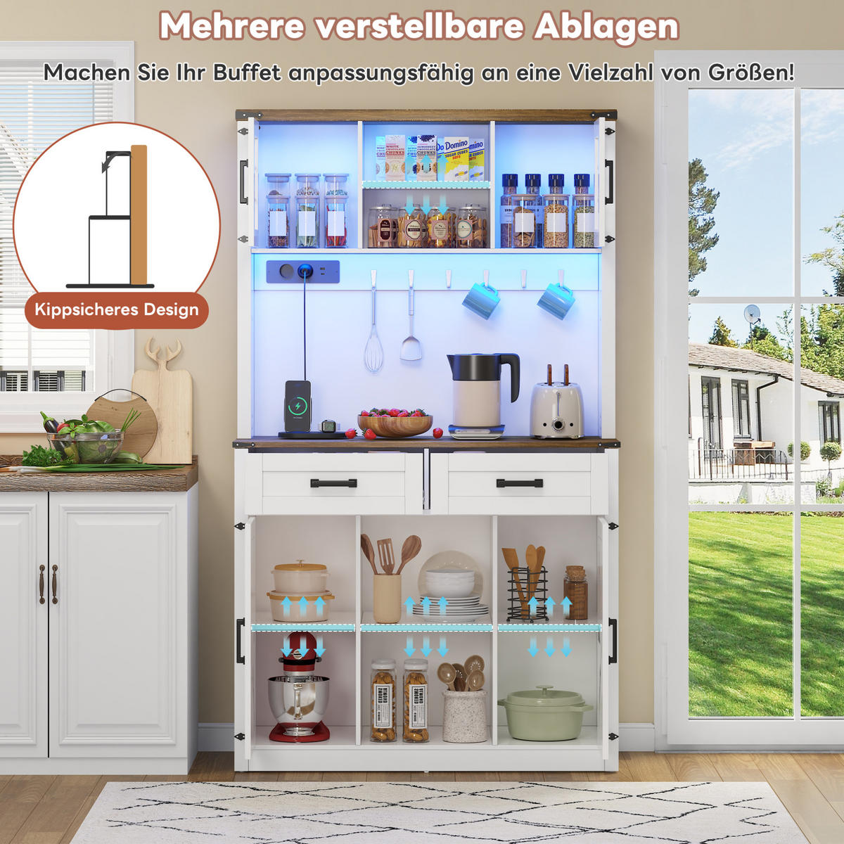 SIDEBOARD in Braun/Weiß mit LED-Beleuchtung und USB- und Type-C-Anschlüssen,172/40/100 cm - Braun, Holzwerkstoff (100/172/40cm) - Flora Grace