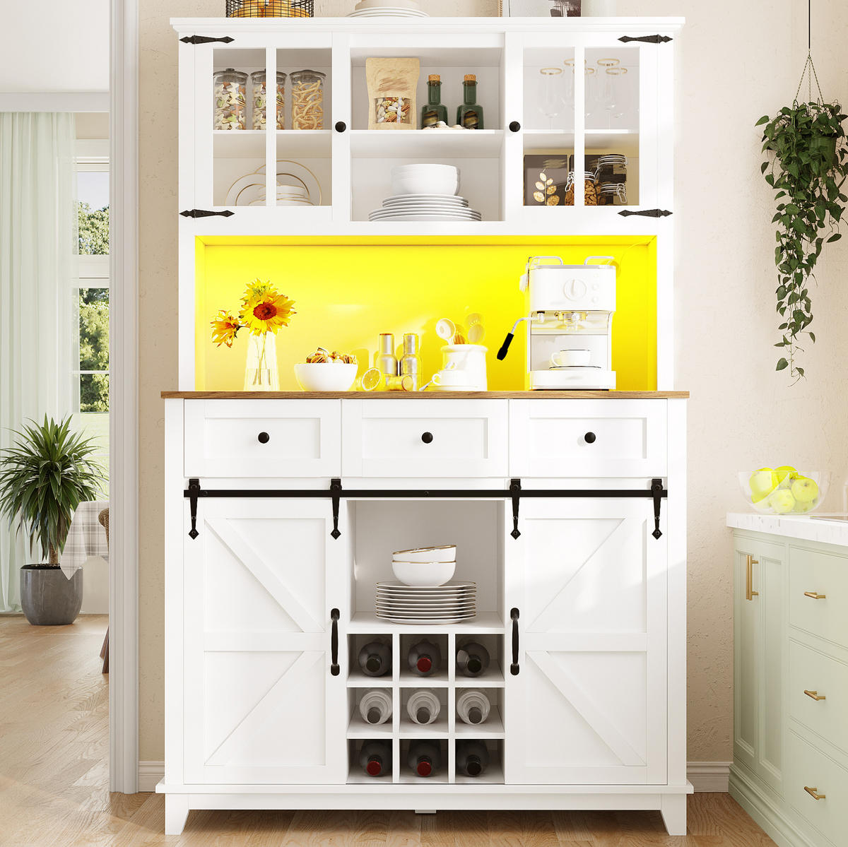 BUFFET 105/180/38,4 cm Weiß aus MDF mit LED-Beleuchtung - Weiß, Holzwerkstoff (38.4/180/105cm) - OKMYHOME