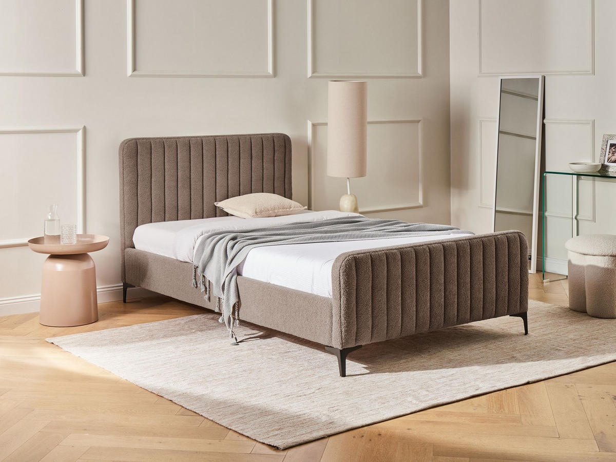 BETT mit Lattenrost 120/200 cm Taupe Lunan - Taupe/Schwarz, Textil (120/200cm) - Beliani