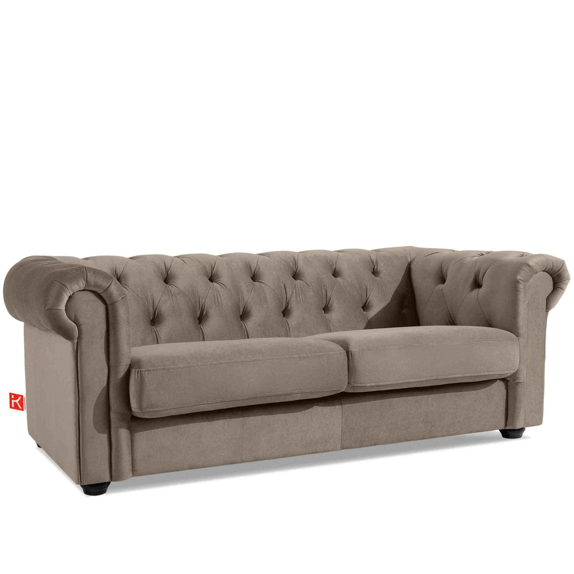 3-SITZER-SOFA GRAVO Chesterfield, Velours - Wengefarben/Beige, Leder/Holz (202/72/95cm) - KONSIMO®