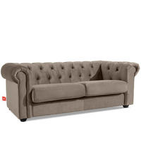 3-SITZER-SOFA GRAVO Chesterfield, Velours - Wengefarben/Beige, Leder/Holz (202/72/95cm) - KONSIMO®
