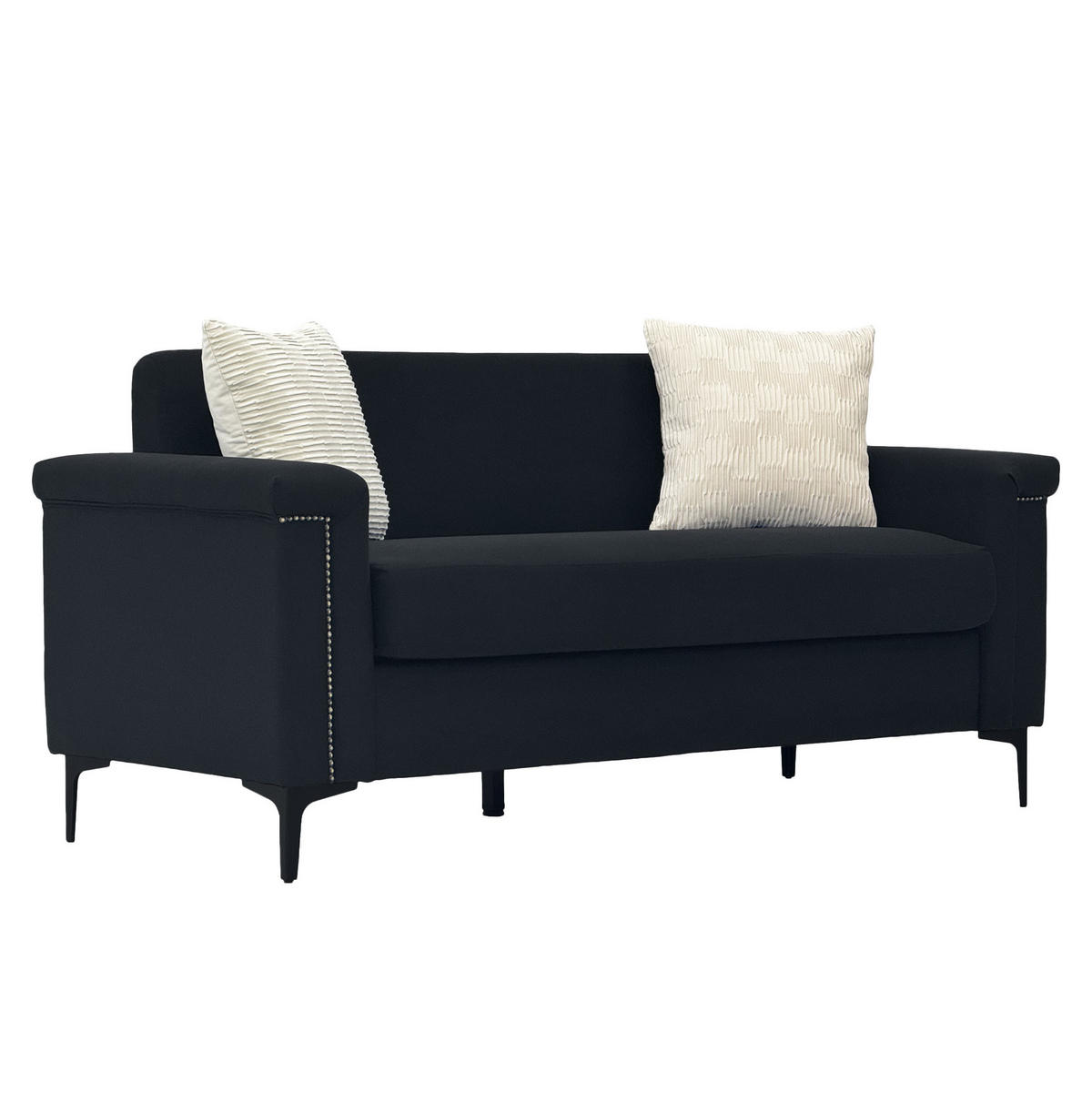 2-SITZER 172/72/82 cm Schwarz aus Sperrholz und Massivholz mit Metallfüßen - Schwarz, Textil (73.5/81.5/172cm) - OKMYHOME