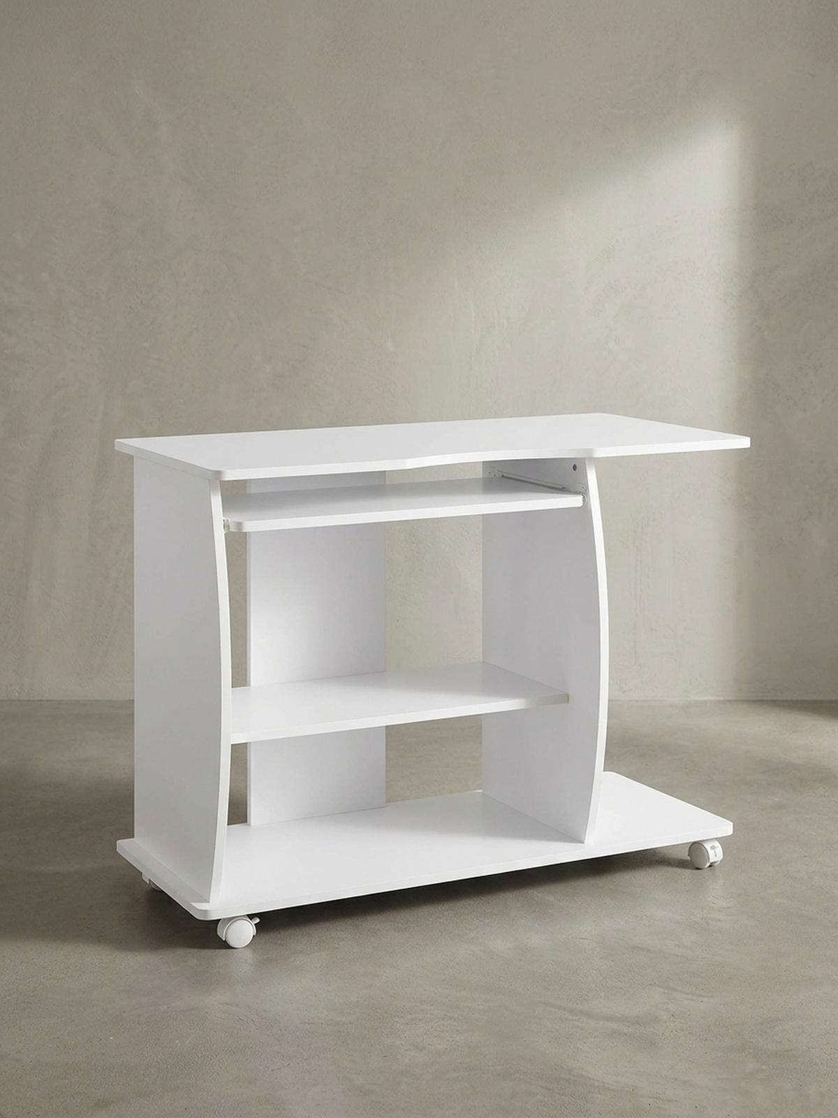 SCHREIBTISCH Computertisch Rollen 3D-Ecken, Weiß 90x50x71 cm - Weiß, Holz (50/90/71cm) - KADIMA DESIGN