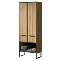 HOCHSCHRANK Eiche Artisan, schwarz 59 cm, Badezimmer Schrank mit Soft-Close - Schwarz/Eiche Artisan, Holzwerkstoff/Kunststoff (59/159/32cm) - Inn.Furn