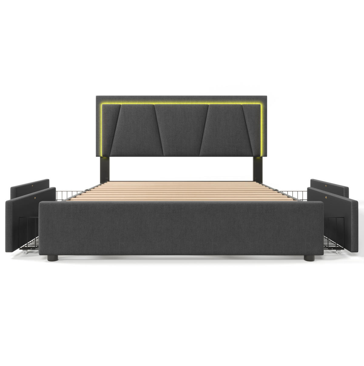 POLSTERBETT 140/200 cm aus Leinen mit LED USB-C und Stauraum Grau - Grau, Textil (140/200cm) - Modenvie