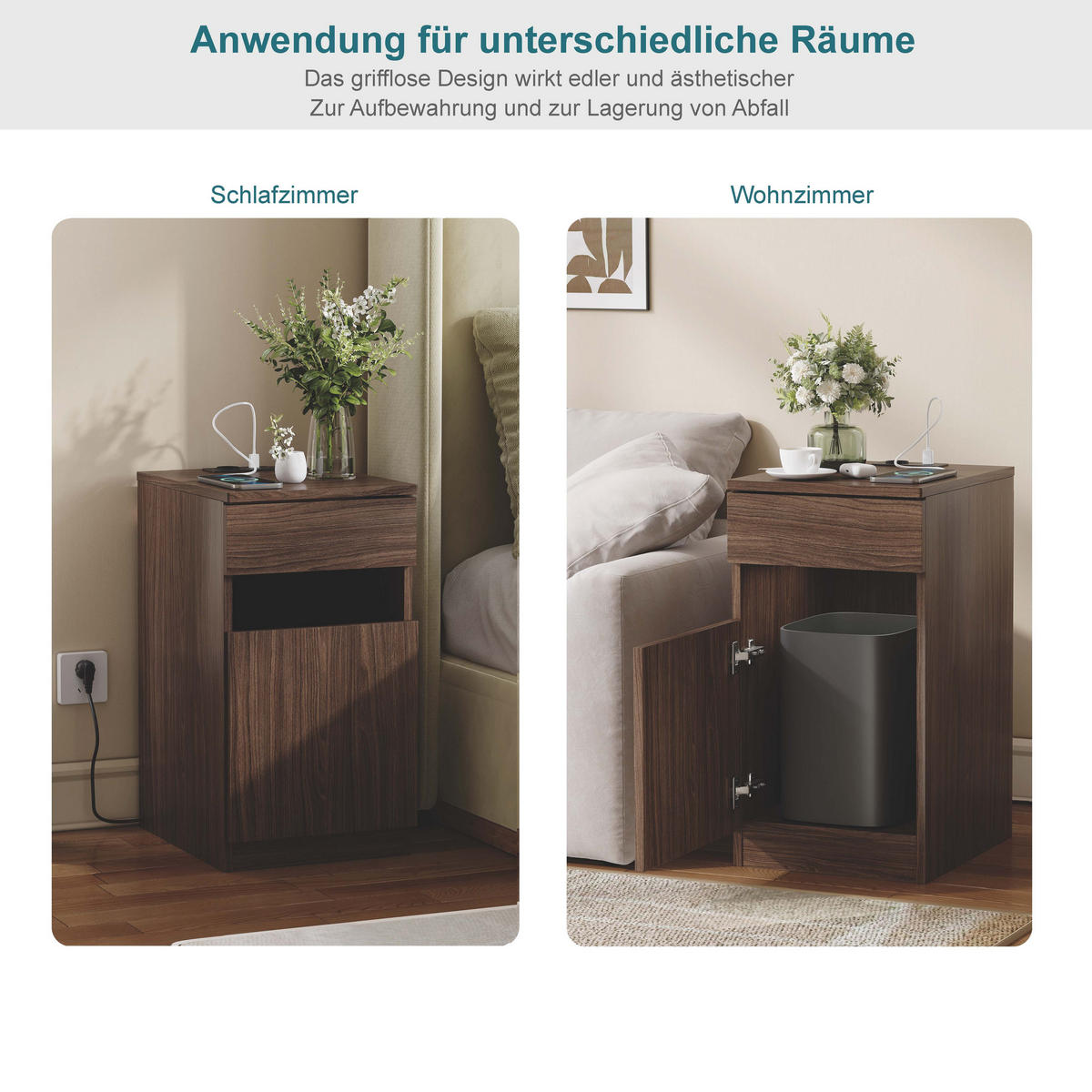 NACHTTISCH Nussbaumfarben 33/40/62 cm - Braun, Holz (33/61.5/40cm) - PANGIVO