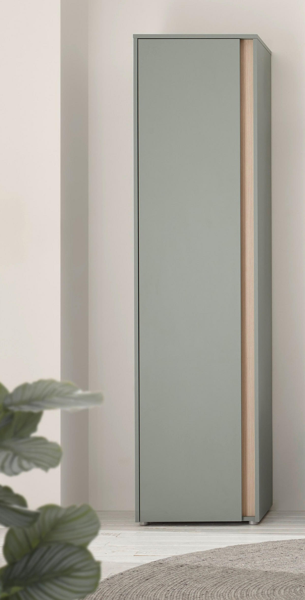 SCHUHSCHRANK in Salbei Grün und Eiche, großer Flurschrank 50 x 200 cm, variabel bis 10 Fächer - Salbeigrün/Eichefarben, Holz/Holzwerkstoff (50/200/40cm) - Furn.Design