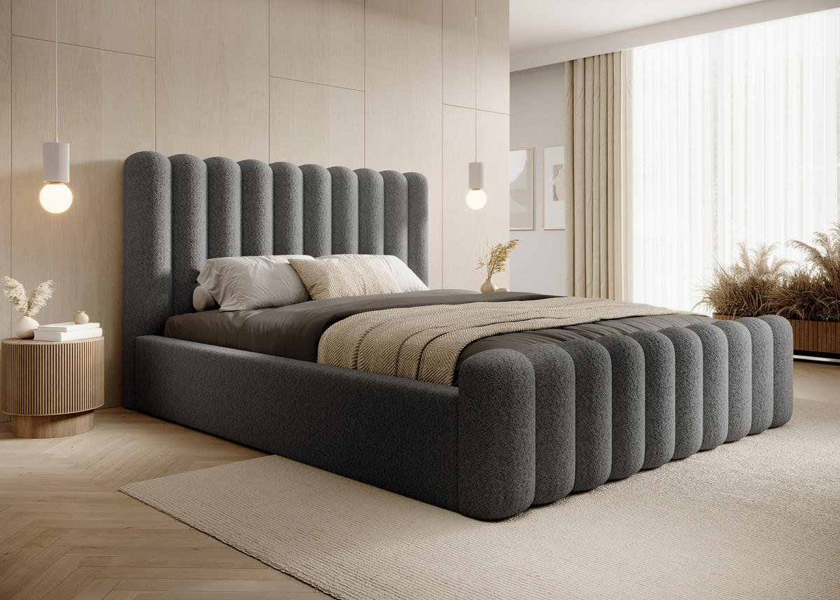 POLSTERBETT Langlebiges Polsterbett Mona V 180x200 cm – Bett mit Bettkasten & Pflegeleichtem Material, Grau - Schwarz/Grau, Holzwerkstoff/Kunststoff (180/200cm) - DomoHome