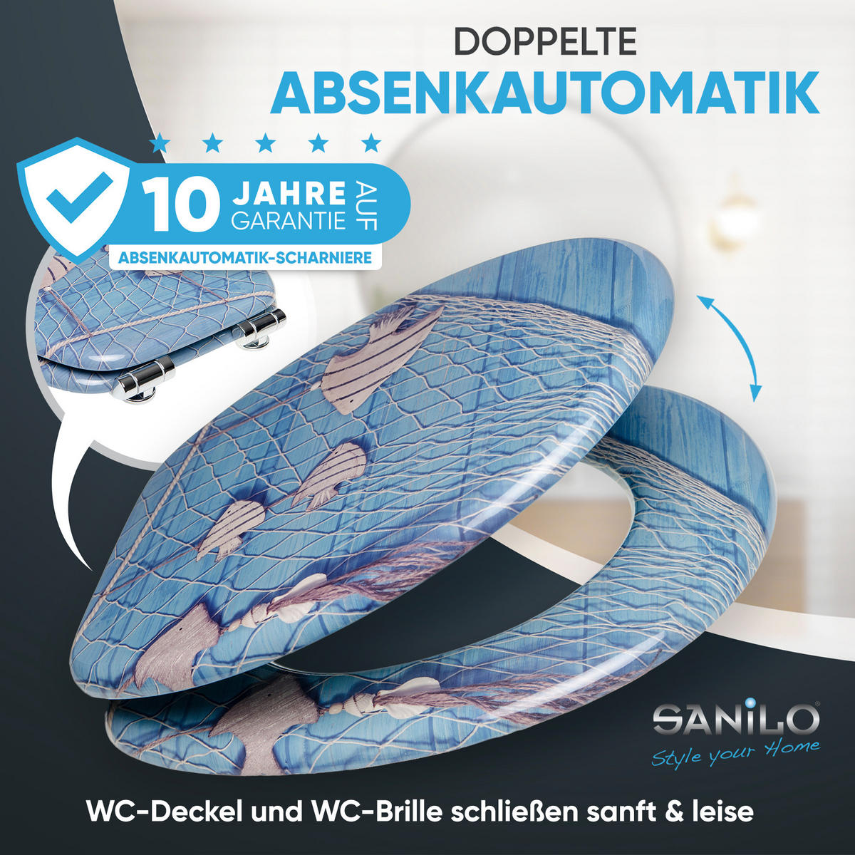 WC-SITZ mit Absenkautomatik Seefahrt - Blau, Holzwerkstoff (38/6/47cm) - Sanilo