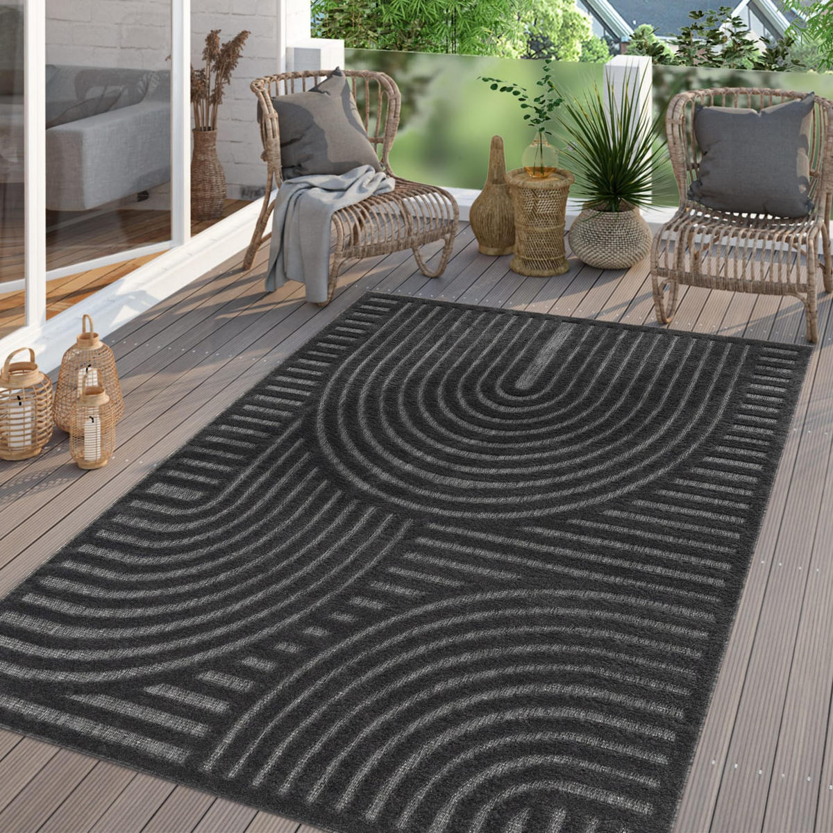 OUTDOORTEPPICH Geometrisch Anthrazit 120 x 160 cm - Anthrazit, Kunststoff (120/160cm) - TT Home