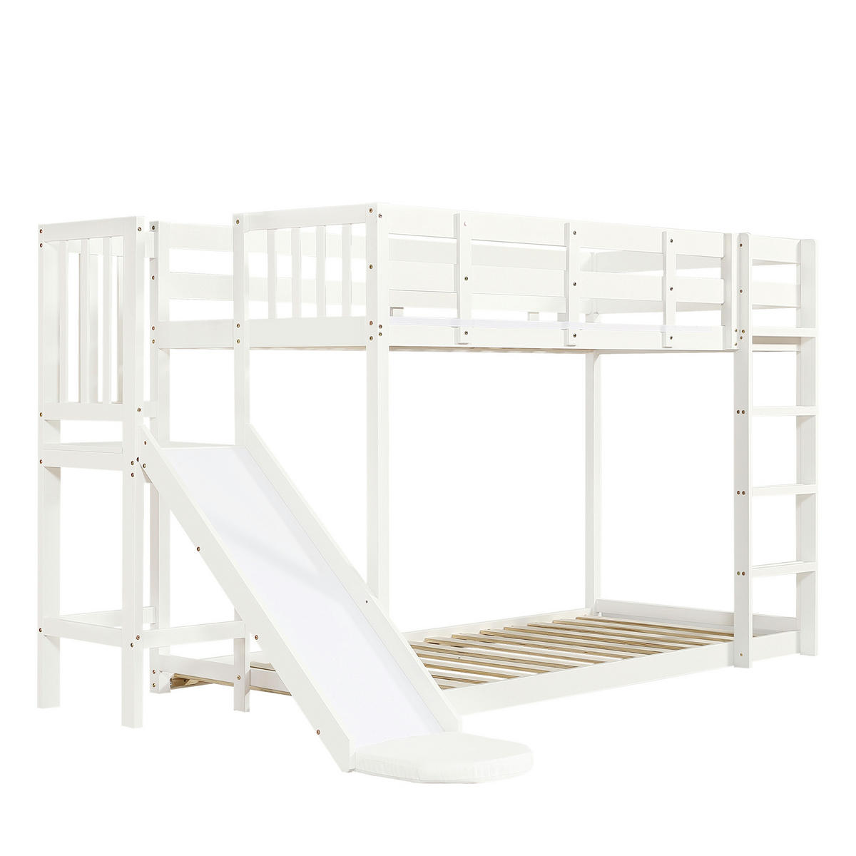 ETAGENBETT 90/200 cm Weiß mit Bettvorhang und Rutsche - Weiß, Holz (90/200cm) - Oxeza