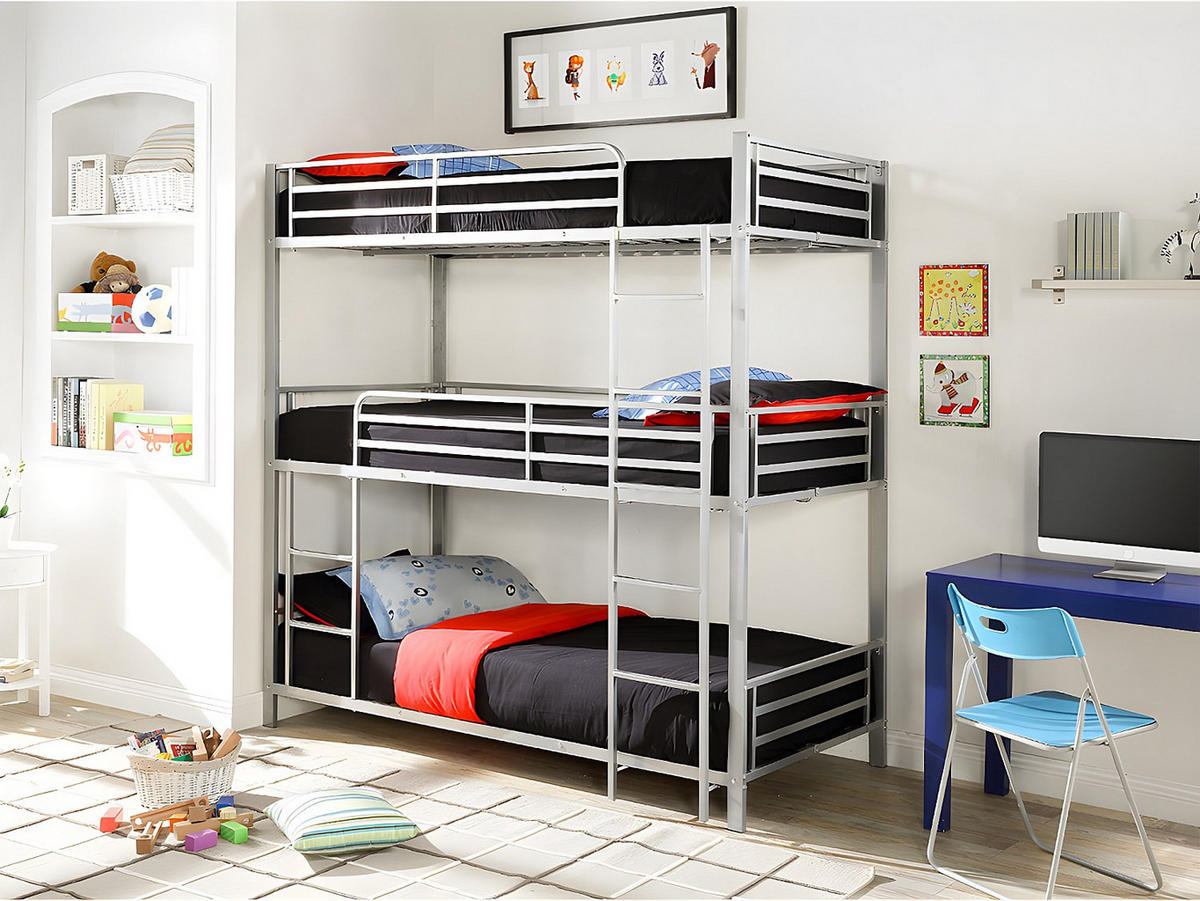 ETAGENBETT - 3 Personen - 3 x 90 x 190 cm - Metall - Silberfarben - ELOUAN III - Silberfarben, Metall - Vente-Unique