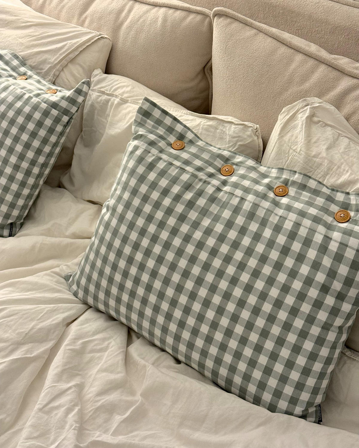 PERNĂ decorativă verde mentă 40/60 cm Talya - maro/alb, material textil (40/60cm) - Beliani