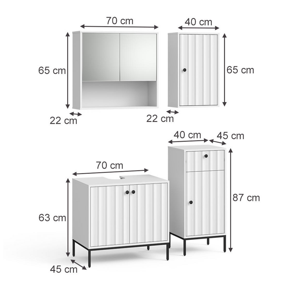 BADMÖBEL-SET Eliza Weiß Riffel 4 Teile - Weiß, Holzwerkstoff (70/65/45cm) - Vicco