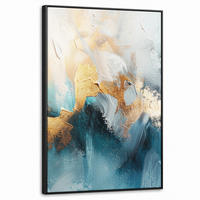 LEINWAND Bilder mit Rahmen - Abstrakt - Kunst - Gold - Blau - 60x90 - Petrol, Textil (60/90cm) - MuchoWow