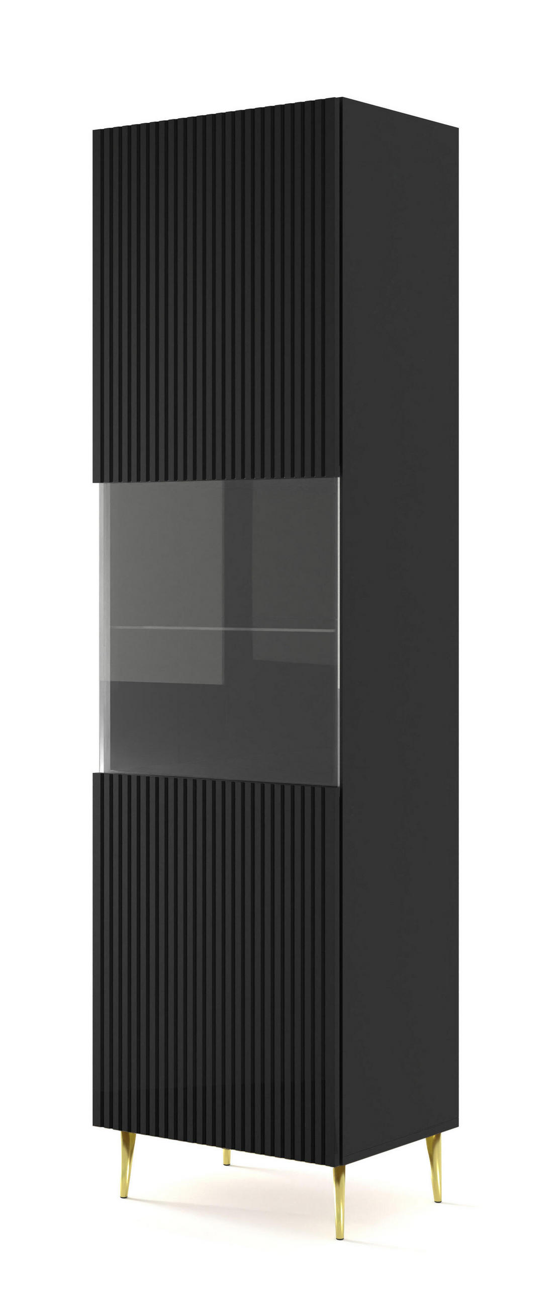 VITRINENSCHRANK SCHWARZ - Goldfarben/Schwarz, Holzwerkstoff (60/215/42cm) - FURNLUX