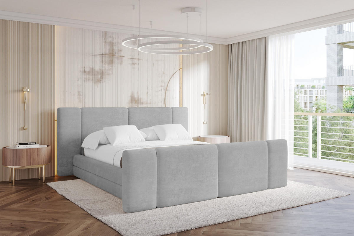POLSTERBETT mit Bettkasten, Fußteil und Lattenrost, Bett mit Matratze H3/H4 - TEVO-Z 140x200 Grau - Hellgrau, Holzwerkstoff/Textil (140/200cm) - ALTDECOR