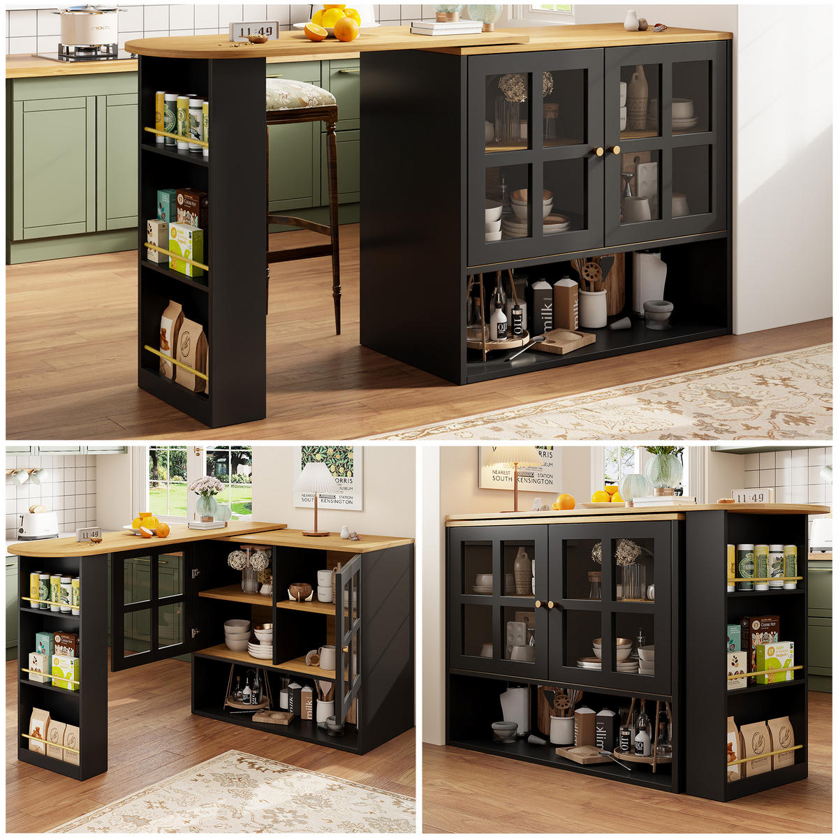 BARTISCH 360° Drehbar Sideboard Glasregale Schwarz - Schwarz, Holzwerkstoff (39/138/102.5cm) - FLIEKS