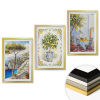 WANDBILDER 3er Set - 40x60 cm Goldrahmen - Blick auf das Meer aus Zitronenbäumen - Goldfarben, Kunststoff (40/60cm) - ArtPrintCave