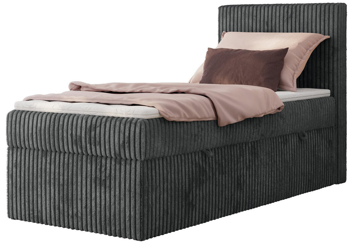 BOXBETT TILIANO 90/200 - Grau Cord - H4 - Visco Topper - Rechts - Grau, Textil (90/200cm) - MKS