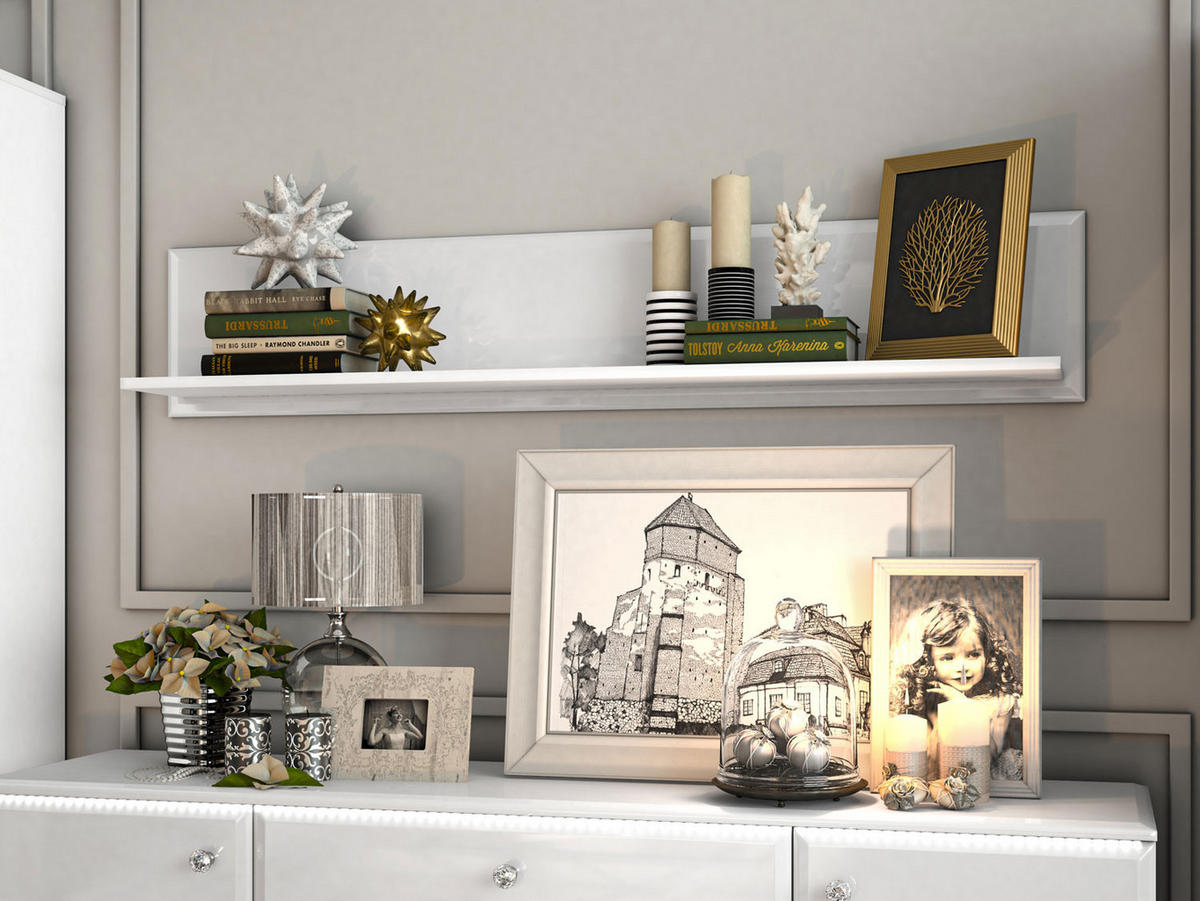 WANDREGAL Glamour weiß / weiß hochglanz 143 / 22 / 27cm - Weiß, Holz/Holzwerkstoff (143/27/22cm) - Feldmann-Wohnen