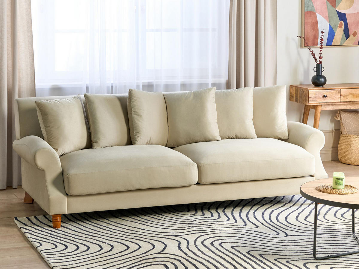 3-SITZER-SOFA Samtstoff cremeweiß Eike - Dunkelbraun/Weiß, Textil (229/82/102cm) - Beliani