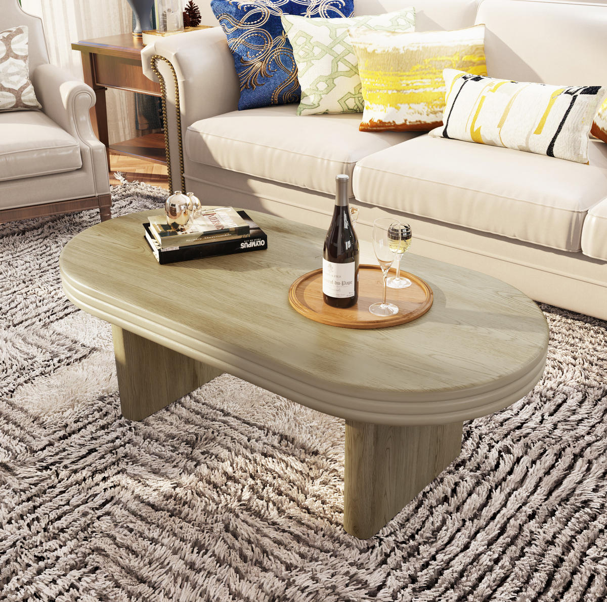 COUCHTISCH 120/60/41,5 cm mit ovaler Tischplatte und Holzoptik, Natur - Naturfarben, Holzwerkstoff (120/60/41.5cm) - Redom