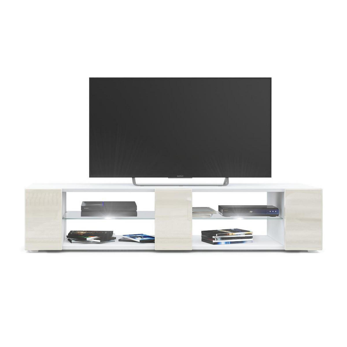 LOWBOARD Movie Fronten in Creme Hochglanz - Creme, Holzwerkstoff (134/29/39cm) - Vladon