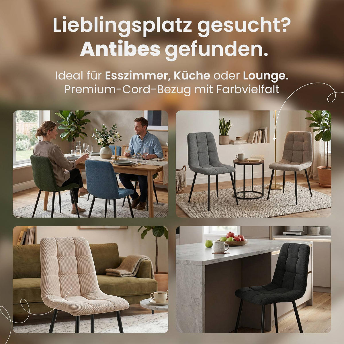 ESSZIMMERSTUHL 2 Cord Taupe - Taupe/Schwarz, Textil/Metall (45/84/55cm) - CLP