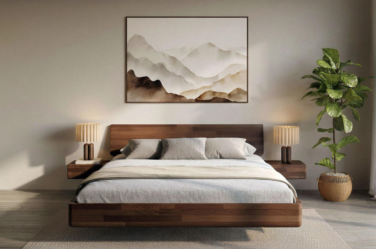 MASSIVHOLZBETT Lena mit 2 Nachttischen, 160/200, Buche - lackiert, Nussbaumfarbe - Walnussfarben, Holz/Buchenholz (160/200cm) - Visby