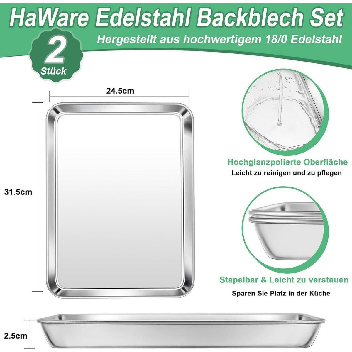 BACKBLECH 2er Set Edelstahl 31,6 x 24,6 cm - Silberfarben, Metall (24.6/2.5/31.6cm)