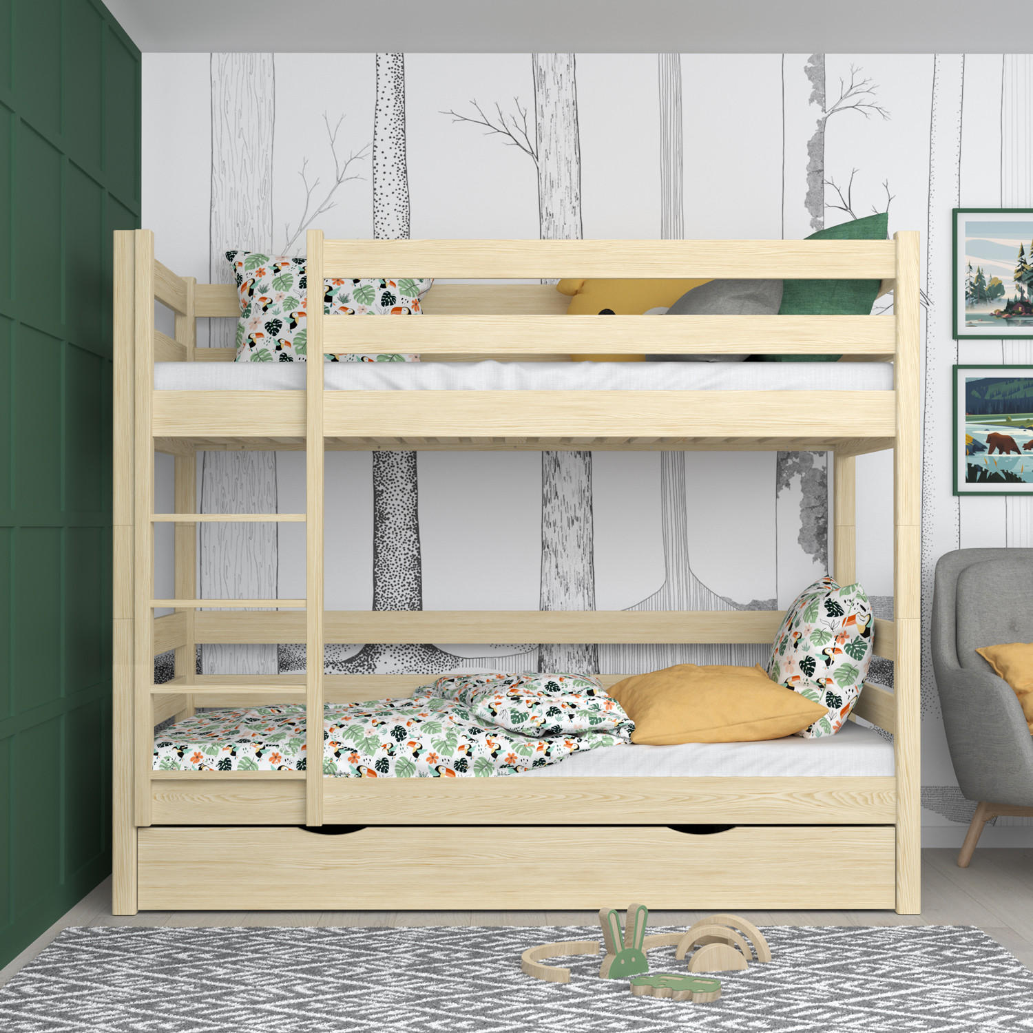 ETAGENBETT N01 mit Schublade Klare Kiefer 80/200 - Braun, Naturmaterialien/Holz (80/200cm) - N-Wood