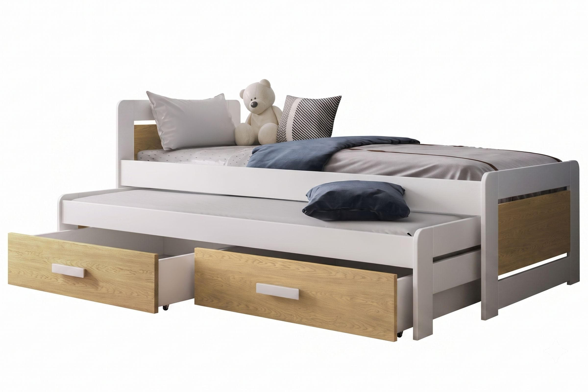 KINDERBETT TIMI 80/180 cm in Weiß / Geölte Eiche - Eiche Bianco/Weiß, Holz/Holzwerkstoff (80/180cm) - Deine Möbel 24
