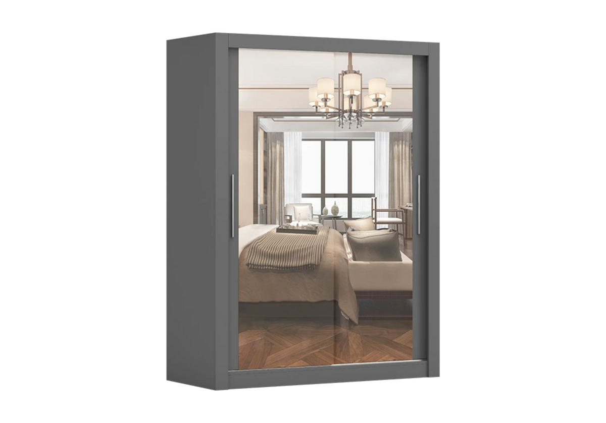 SCHIEBETÜRENSCHRANK - Milko 180 Grau - Grau, Holzwerkstoff/Metall (180/215/64cm) - Möblo